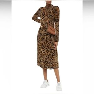 Ganni Brown and Black Animal Print Midi Dress